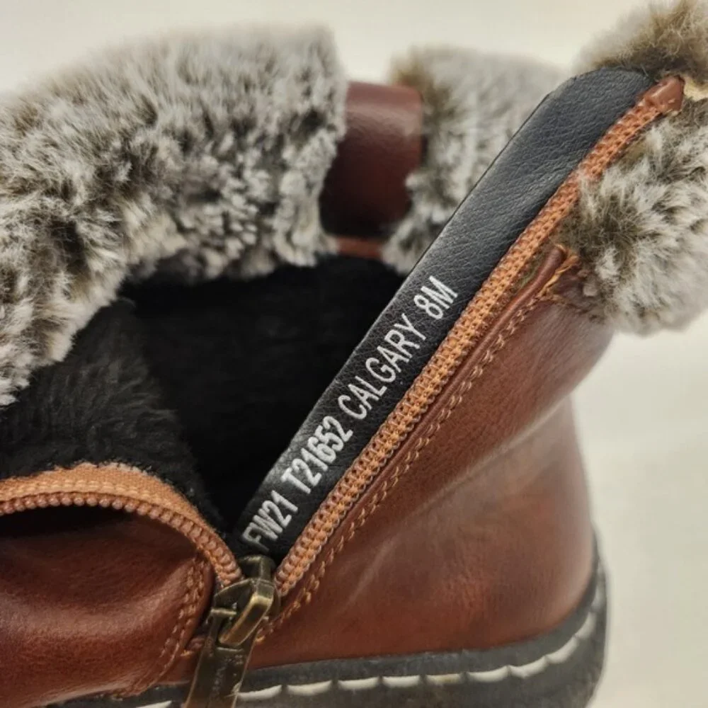 Westwind Brown Faux Fur Collar Ankle Boots‎ Women's Size 8M Winter Casual Shoes
